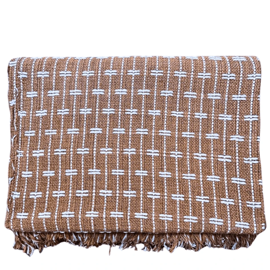 Sofa Throw Blanket, Brick Pattern, 2.20 X 1.60 Meters, Large Size, Sofa Cover Type, Cotton. - 焦糖與原料混合 - 查看 1