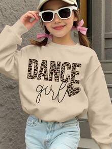 1 pièce Top à manches longues avec graphique de fille dansante, confortable et mignon. Tenue décontractée idéale pour les fêtes et l'été-automne - Nude - Voir 1