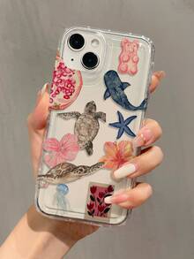 1 pièce Coque de téléphone antichoc en TPU à couverture intégrale avec graphique de tortue, étoile de mer, fleur, ours, compatible avec Apple 16, 15, 14, 13, 12, 11 Pro Max, Série, version internationale, pas la version domestique - Multicolore - Voir 1