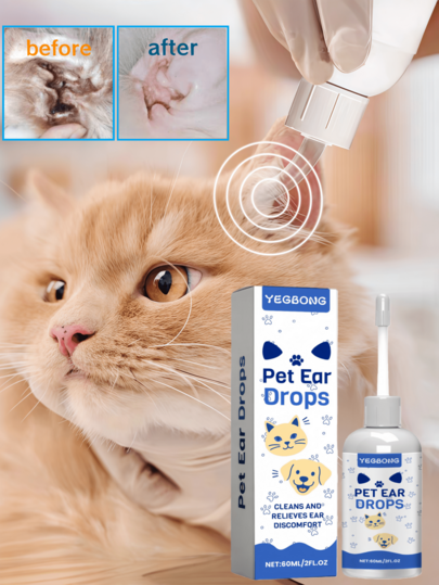 YEGBONG Oordruppels voor huisdieren reinigen zachtjes oorsmeer en onaangename geuren, comfortabele oren, verfrissende en schone oordruppels