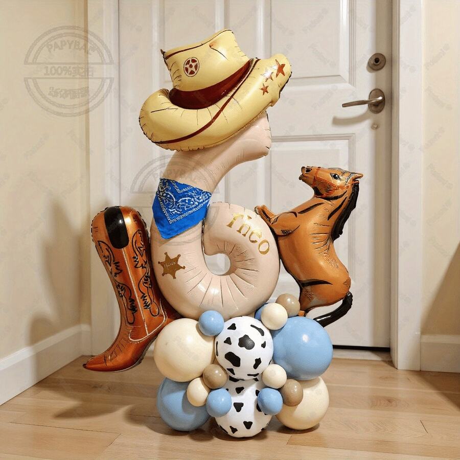 33Pcs Cowboy Horse Theme Party Cow Printed Balloon Cowboy Christmas Party Decor Hat Cowboy Boots Balloon Set Cowboy Tribe Theme Birthday Party Decor 2026 New Year Party Decoration Game Nights, Gifts & Reward Boxes - 彩色 - 查看 1