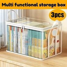 3pcs Heavy Duty Transparent Storage Boxes With Flip Lids - Large Rectangular Organizer Bins, Space-Saving Stackable Design For Books, Clothes, Office, Home, Travel - Durable Plastic Storage Containers For Home Organization