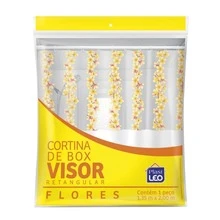 Cortina de Box para Banheiro Vinil Com Visor Retangular 1,35x2m Estampas - Flores - Visão 3