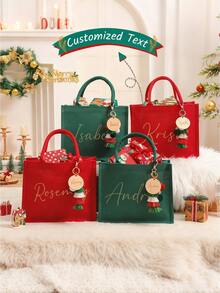 Custom Red Burlap Christmas Gift Bag & Charm,2025 Holiday Gift Bag With Name, Christmas Eve Gift Bag, Red Tote Gift Bags, Christmas Tree Bag, Holiday Gift Bag, Party Bags,Chic Design