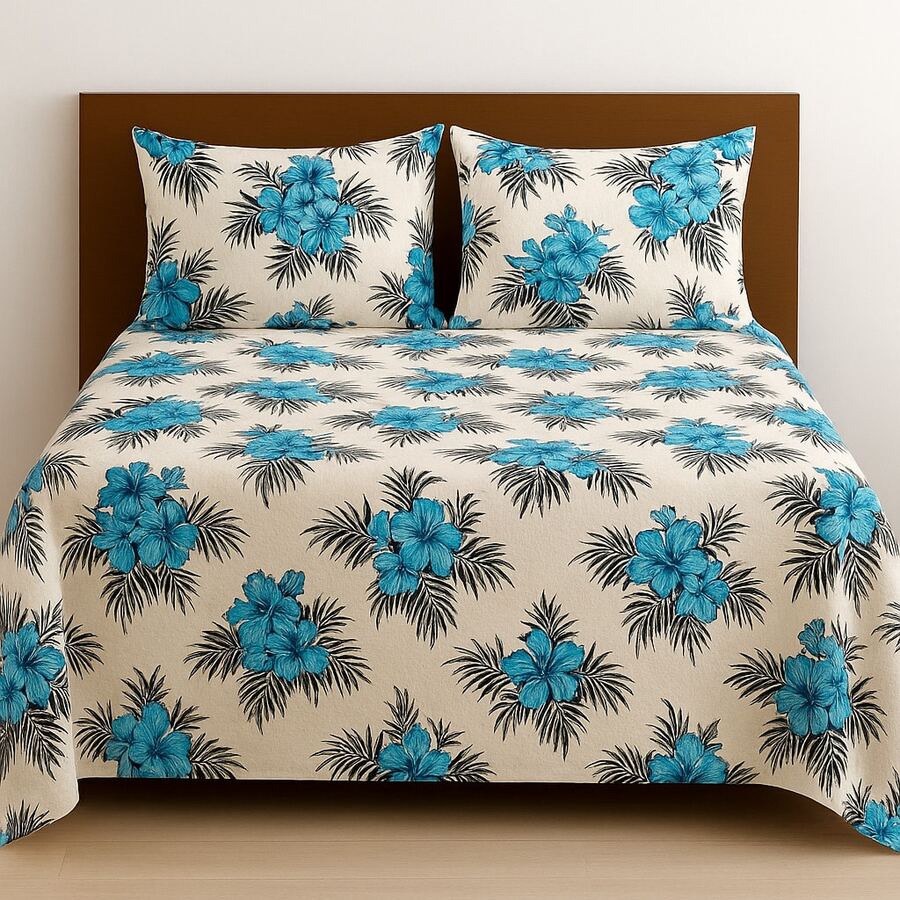 Double Bedspread Printed Fabric Simple 3 Pieces Daily Use - 藍色 - 查看 1