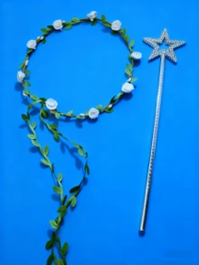 1 Set Headband With Flower Wreath, Snowflake Ribbon, Magic Wand Prop Set (Suitable For Festivals, Performances, Parties, Weddings, Decorations) - Multicolor - View 9