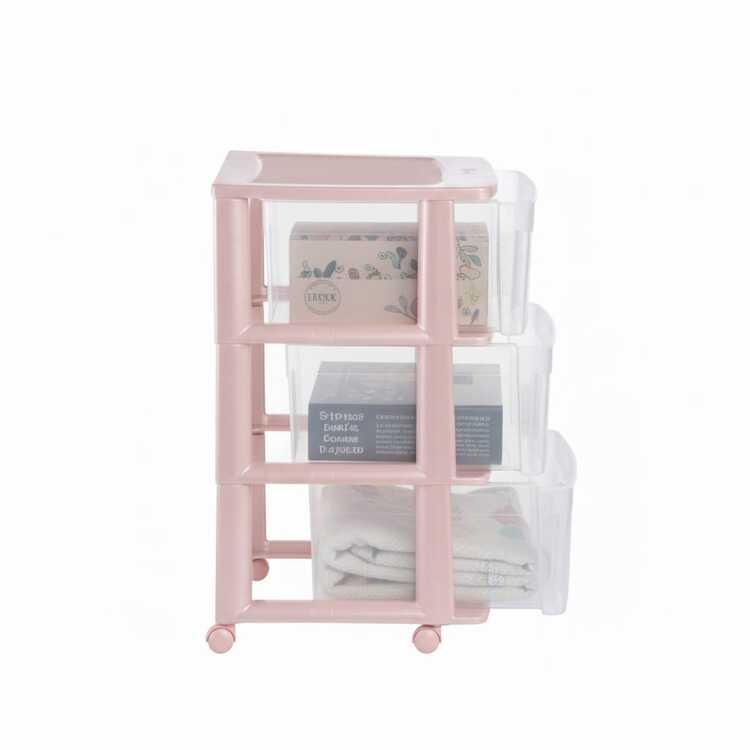 Italhome Cajonera de almacenamiento, ideal para dormitorio, oficina, cocina, baño, lavandería, Organizador con 3 cajones transparentes, cajonera de color rosa - Rosa Pálido - Añade 6