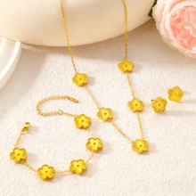 1 Set Luxury Rhinestone Inlaid 18K Gold Plated Clover Bracelet, Necklace, Earrings Jewelry Set, Suitable For Women's Daily Wear - Gold - View 10