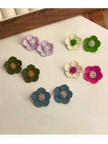 1 Pair Fashionable Sweet Candy-Color Floral Stud Earrings, Elegant & Fresh Design Suitable For Women, Dates, Vacations, Jewelry - Multicolor - View 4