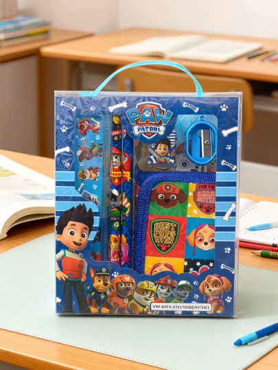  1 套 Paw Patrol 文具套装，可爱图案多功能文具套装，经久耐用，包括铅笔、尺子、卷笔刀、橡皮擦套装、生日学校用品礼盒、学生奖品、适合万圣节、圣诞节、感恩节、毕业季的返校礼物