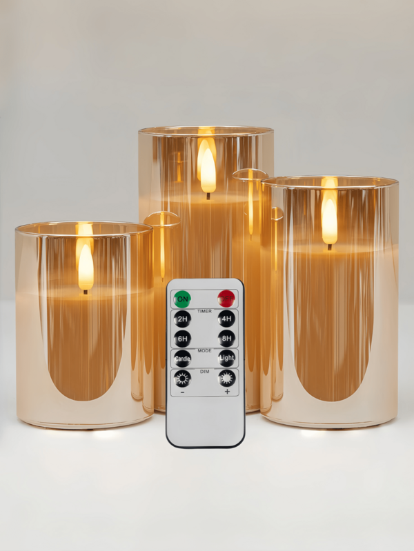 1 Stück/3 Stücke LED Kerzenständer/Ohne Fernbedienung, Kerzenlicht, flackernde LED Säulenkerzen, elektronische Kerzen, 3D bewegte Flamme batteriebetriebene Kerzen (Batterien nicht enthalten), geeignet für Feiertage, Partys, Hochzeiten, Geschenke, Kamine, Heimdekoration, Kerzenerwärmer, Geschenke (Gold, 3" X 4" 5" 6")