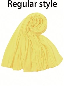 1 件女士优质针织头巾，简约经典纯色优雅休闲边缘围巾，优质针织面料粘胶针织头巾围巾，长款头巾式头巾适合日常生活、旅行和聚会 - 檸檬黃 - 查看 8