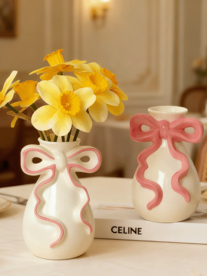 1pc able Ceramic Vase Bow Girl Home Vase, Romantic Wedding ation Shaped Graduation Birthday Holiday Girlfriend/Boyfriend Room Flower Glass view 10