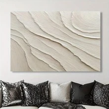 Framed One-Piece Large Modern Minimalist Abstract  - Hand-Painted Oil Canvas Art With Beige/White/Soft Gray Palette, Wooden Framed Wall Decor For Living Room, Bedroom, Office - Unique Contemporary Home Decoration Gift, Bedroom Artwork, D Brushwork - Framed - 查看 4