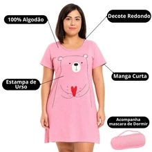 Camisola de Mangas Rosa com Ursinho Feminina Adulto Atacado - Rosa chiclete - Visão 3
