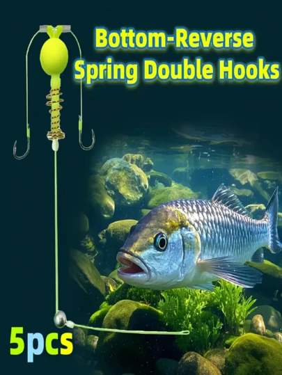 5个装夜光珠弹簧鱼钩 - 绿色，适用于鲈鱼、鲤鱼等 - 专业深水钓鱼装备，适合感恩节、圣诞节、新年、父亲节、祖父母节等节日赠送。鱼钩 | 夜光珠 | 耐用鱼钩，鱼钩，所有钓鱼产品，钓鱼配件和装备，鲤鱼钓具，钓鱼工具