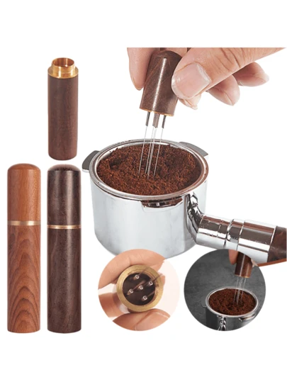1pc 6-Needle Coffee Powder Dispenser - Coffee Lovers, Coffee Stirrer - Stainless Steel Needles For Evenly Distributing Coffee Powder, Coffee Stirrer, Espresso Dispenser, Coffee Dispenser, Coffee Machine Accessories, Espresso Stirrer, Replacement Needle Coffee Accessories, Espresso, Wooden Coffee Stirrer, Coffee Stirring Tool With Natural Wood Handle And Base, Stainless Steel Home Kitchen Coffee Shop