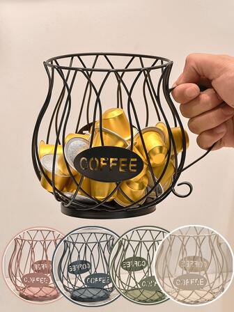 1pc (White/Pink/Green/Black/Blue) 2026 New Year Coffee Capsule Storage Basket - Stainless Steel Material, Holds 30 Coffee Capsules, Suitable For /, Can Also Store Snacks, Fruits, Toys; Suitable For Desktop, Kitchen, Bedroom Decor And Storage Container, New Year Gift & Decor