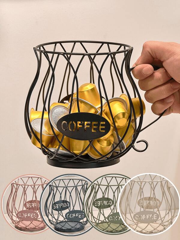 1pc White Coffee Capsule Storage Basket - Stainless Steel, Holds 30 Capsules, Suitable For /, Also For Storing Snacks, Fruits, Toys; Decorative Piece For Desk, Kitchen, Bedroom, Christmas Gift & Decor