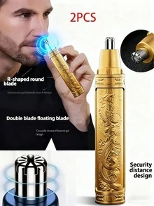 Men's Ear & Nose Hair Trimmer, 360° Rotary Dual Blade Electric Shaver, Professional Ear & Nose Hair Removal, Face Hair Removal, Battery Capacity: 400mAh - Gold - View 13