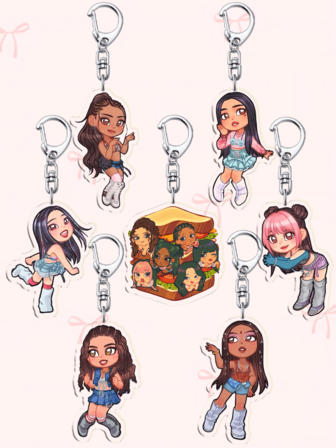 1 pieza Llavero de acrílico con diseño de dibujos animados KATSEYE, estilo KPOP, grupo de chicas KPOP, Manon Sophia Daniela Lara Megan Yoonchae, accesorio para bolso y regalo para fans. Ideal para novios, novias, familiares, maestros, regalos de fiesta y decoraciones para teléfonos celulares con temática de EYEKONS.