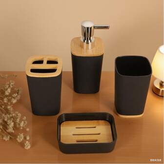 4pcs Luxury Bathroom Set, Household Bathroom Cleaning Tools & Accessories, Soap Dispenser, Toothbrush Holder