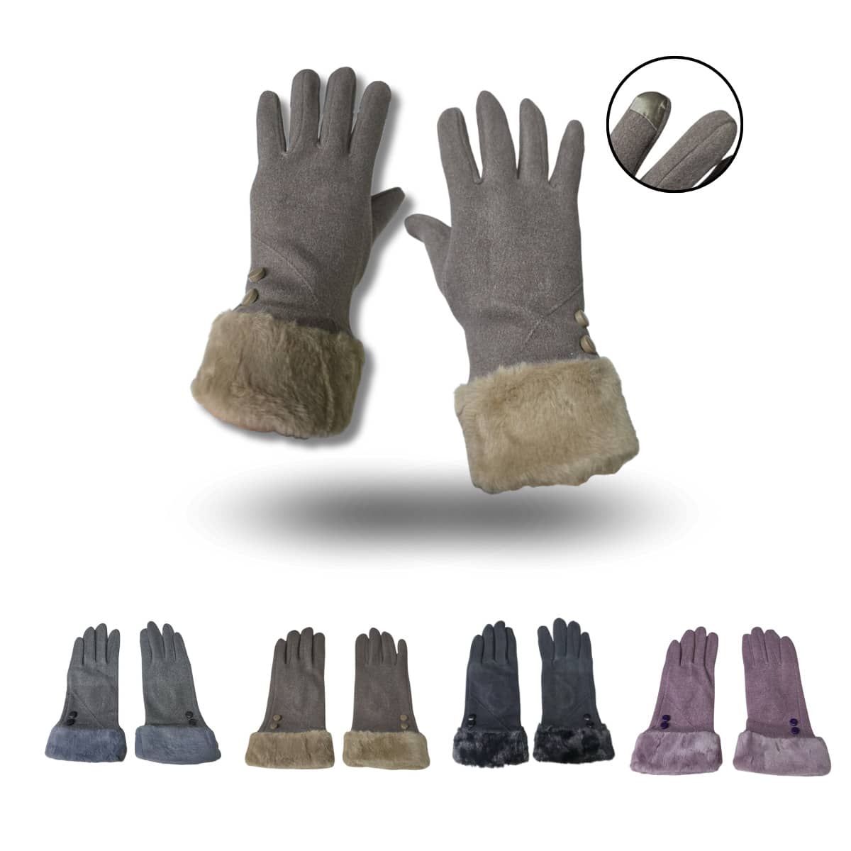 1 par de guantes para mujer con textura de gamuza y dedo touch para celular, diseño elegante, cálido y suave, ideales para invierno, conducción o uso diario  Liso    Casual    Actuación - Modelo 4 - Ver 1