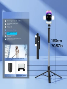 Palo de selfie de 170cm/67 pulgadas con luz de relleno, trípode de aluminio extensible con control remoto Bluetooth, compatible con iPhone y teléfonos inteligentes Android, perfecto para viajes, vlogging, video y fotografía. Con luz de relleno compatible con iPhone y Android para vacaciones de verano, viajes, actividades al aire libre y transmisión en vivo.