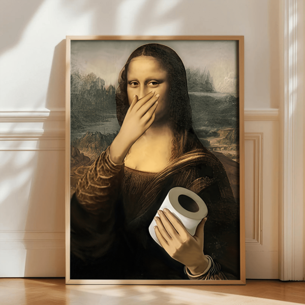 1pc Vintage Funny Bathroom Mona Lisa Oil Painting Print, Altered Classic Poster, High-Definition Print, Canvas Print, Wall Art, Stunning Artwork For Wall Bathroom Bedroom Office, Holiday Gifts, New Year Decor, Altered Classic Art, Retro Poster, Room Decor, Home Decor, Wall Decor For :Living Room And Bedroom.