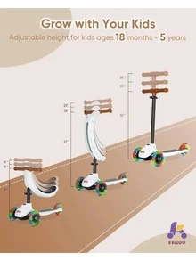 Scooter Kriddo - Patinete De Triciclo Para Niños 5 En 1 - Blanco - Ver 5