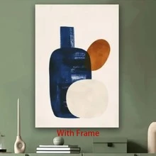 Framed  Large Blue Beige Abstract Minimalist D Hand-Painted Oil S - Wabi Sabi Style Framed Wall Art With Navy Blue & Brown Tones, Modern Neutral Beige & Brown Large Wall Decor For Living Room, Bedroom, Office - Zen Aesthetic, Minimalist Home Decor, Hand-Painted Art With Soft D Brushstrokes, Neutral Palette For Calming Aesthetic Spaces, Large Framed Wall Art, Canvas Wall Art, Abstract Wall Art, Canvas Wall Art Simple, - Đóng khung - Xem 2