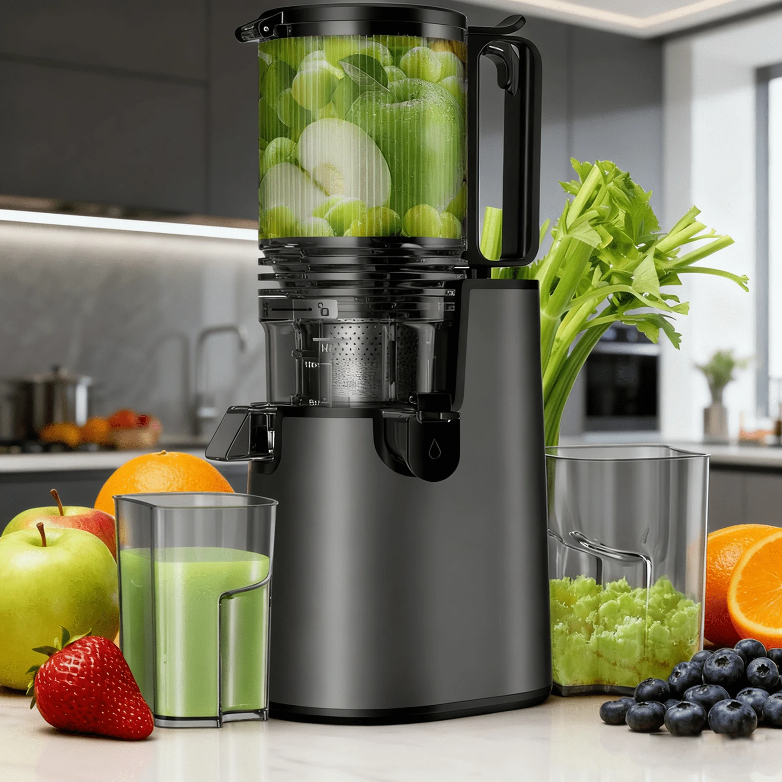 5.4-Inch Wide-Mouth Juicer, Blender, Countertop Juicer, Cold Press Juicer, Suitable For Whole Fruits And Vegetables, 350W Professional-Grade Slow-Grinding Juicer, Quiet Operation, Easy To Clean