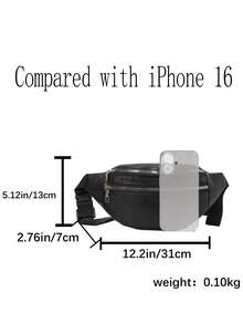 这款时尚简约的腰包采用优质PU材质，用途广泛且实用，适合各种派对场合。它可折叠，容量大，并配有可调节肩带。清新百搭的设计使其适合旅行、购物、通勤和街头穿搭。它也是一份实用又贴心的圣诞礼物。 - 黑色 - 查看 11