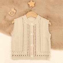 1 buah Baju Rajut Rompi Cardigan Gaya Kolegiat Lucu untuk Anak Perempuan/Gadis Muda, Cocok untuk Musim Semi dan Musim Gugur - Krem - View 12
