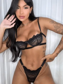 Conjunto Gringa Sutiã Meia Taça Com Aro Sem Bojo Calcinha Fio Lingerie Sensual Luxo - Preto - Visão 2