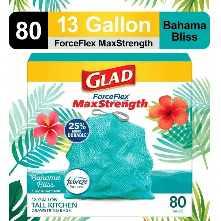 ☀️80 Count - Glad ForceFlex MaxStrength Tall Kitchen Drawstring Trash Bags, 13 Gallon Size Fits Standard Kitchen Trash Cans,  Securing (No Spills Or Odors)/Small Flap Tie Trash Bags - 4gal - 30ct-Kitchen | Kitchen Organization And Storage | Kitchen Accessories | Plastic Bags | Bolsas De Plástico | Home Essentials | Home Decor | Kitchen Decor | Bathroom Decor And Accessories | Trash Bags | Bathroom | Bag | Bolsas De Basura - 彩色 - 查看 1