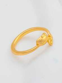 Sanrio 1枚可调节Hello Kitty戒指，复古风格小猫戒指，送给女朋友、闺蜜的礼物，情人节礼物 - 金色 - 查看 2