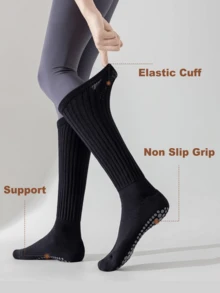 6 Pairs Non Slip Pilates Socks For Women Grippy Slouch Scrunch Knee High Socks For Yoga Barre Workout - 6 cặp chữ A nhiều màu - Xem 7