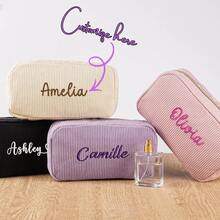 1个定制刺绣名字灯芯绒化妆包，女士化妆品收纳包，日常旅行收纳包，旅行洗漱包，大容量，伴娘礼物，闺蜜礼物，姐妹聚会礼物，婚礼纪念品，生日礼物，圣诞礼物，女士必备旅行配件，永恒之爱 - 彩色 - 查看 3