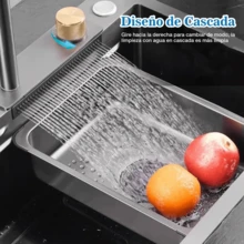 Fregadero De Cocina con Cascada Gris Acero Inoxidable 304 con Extraíble Grifo Engrosado Tarja Negra para Cocina Fregadero de Una Tarja con Múltiples Accesorios (80 x 45 cm) - Negro - Ver 7