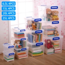 Lislark 1/2PC  6.5-26L Large Plastic Storage Boxes With Lids Wheel Handle Transparent Clear Large Home Office Toy Box Stackable Container Boxes, Small/Large Capacity, Mult-Isize - Transparent 35L - View 2