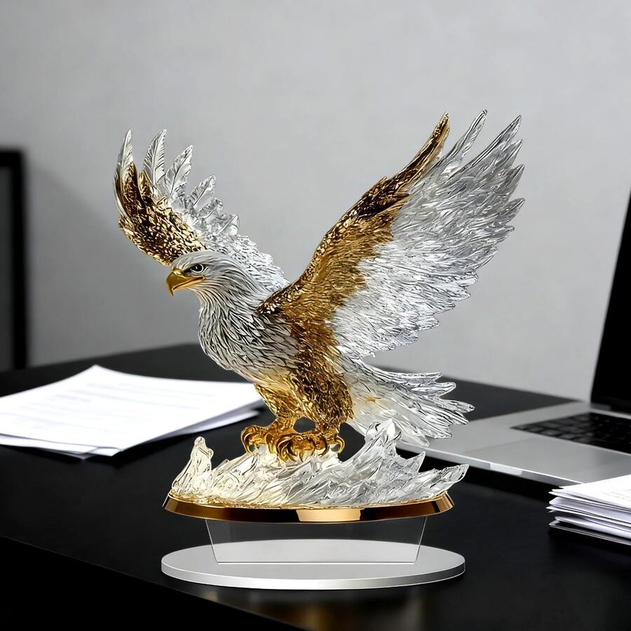 1pc New Acrylic Flat Decorative Plaque With Spreading Wings Eagle, Home/Office Desk Foyer Decor, Soaring Eagle Ornament, Business Opening Gift, Office Desk Prosperity Decor, Auspicious Meaning Of "Soaring To Success", Elegant Decoration To Upgrade Living Room And Office, Also A Suitable Housewarming Or Business Opening Gift - White - View 1