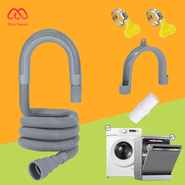 ZABE 10m/7m/5m/3m/2m/1.5m, Universal Washing Machine & Dishwasher Extension Drain Hose Kit - Multi-Length Adaptable, 0.78-1.5in Caliber - Durable, Easy To Install - With U-Brackets, Connectors, Clamps - Fits Washing Machines, Dryers, Kitchen/Laundry Room