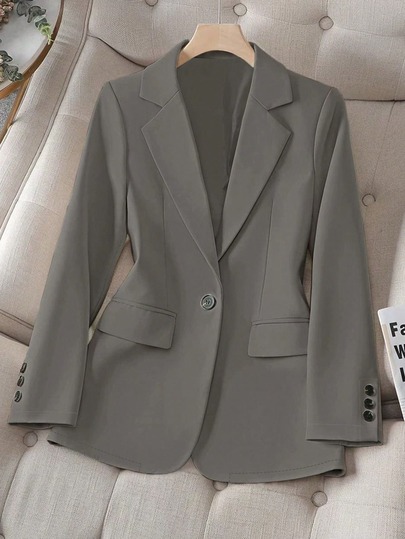 Women's Summer Solid Color Lapel Long Sleeve Single Button Casual Commuter Suit Thin Jacket
