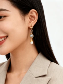 1 Pair Baroque Pearl Earrings, S925 Silver Needle, Niche Design, Layered Wear, High-End Fashion, Personalized, Creative, Feminine, Elegant, Charming, Unique Design, Luxurious - Multicolor - View 12