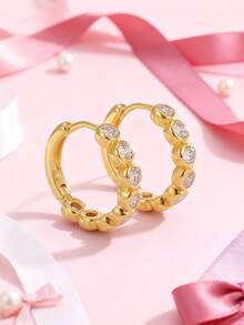 Artepollo 925 Sterling Silver Zirconia Earrings For Women, 14K Gold Plated Earrings, Hypoallergenic, Fade Resistant, Lightweight, Daily Jewelry, Gift Box Packaging, Gift