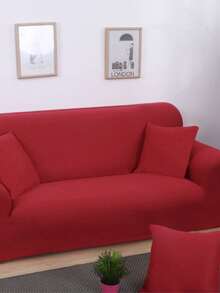 1pc Sofa Cover, Elasticity Sofa Protector, Anti-Slip Design, Soft, Comfortable And Breathable, All Size, Suitable For All Seasons And Theme, Washable Sofa Cushion Cover - Red - View 2