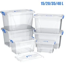 Lislark 1/2PC  6.5-26L Large Plastic Storage Boxes With Lids Wheel Handle Transparent Clear Large Home Office Toy Box Stackable Container Boxes, Small/Large Capacity, Mult-Isize - Transparent 35L - View 5