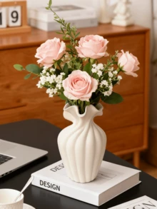 1PC Minimalist White Petal - Shaped Resin Vase ,This Elegant Petal - Like Vase Is Perfect For Displaying Faux Or Fresh Branches On Coffee Tables, Shelves, Adding A Chic Touch To Living Rooms, Bedrooms, Ideal For Modern Home Decor,Christmas Gifts, Winter