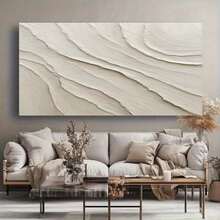 Framed One-Piece Large Modern Minimalist Abstract  - Hand-Painted Oil Canvas Art With Beige/White/Soft Gray Palette, Wooden Framed Wall Decor For Living Room, Bedroom, Office - Unique Contemporary Home Decoration Gift, Bedroom Artwork, D Brushwork - Framed - 查看 2